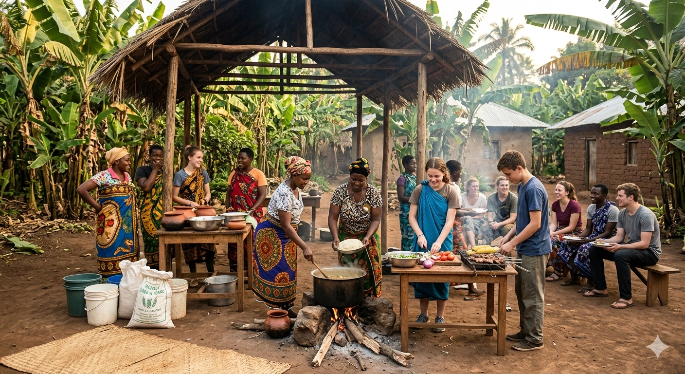 Preparing local meal with the Volunteers in Kilimanjaro region